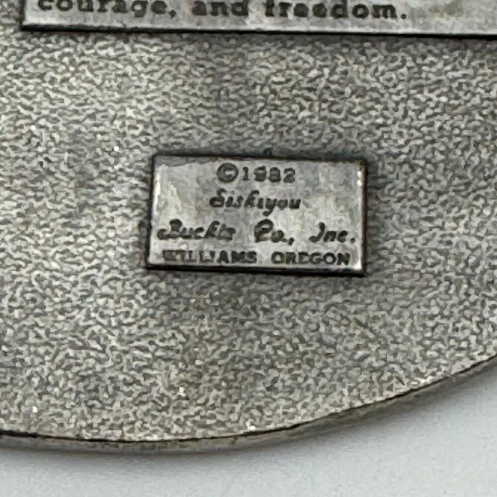 Vintage Siskiyou 1982 Solid Silvertone Pewter Flying American Eagle Belt Buckle